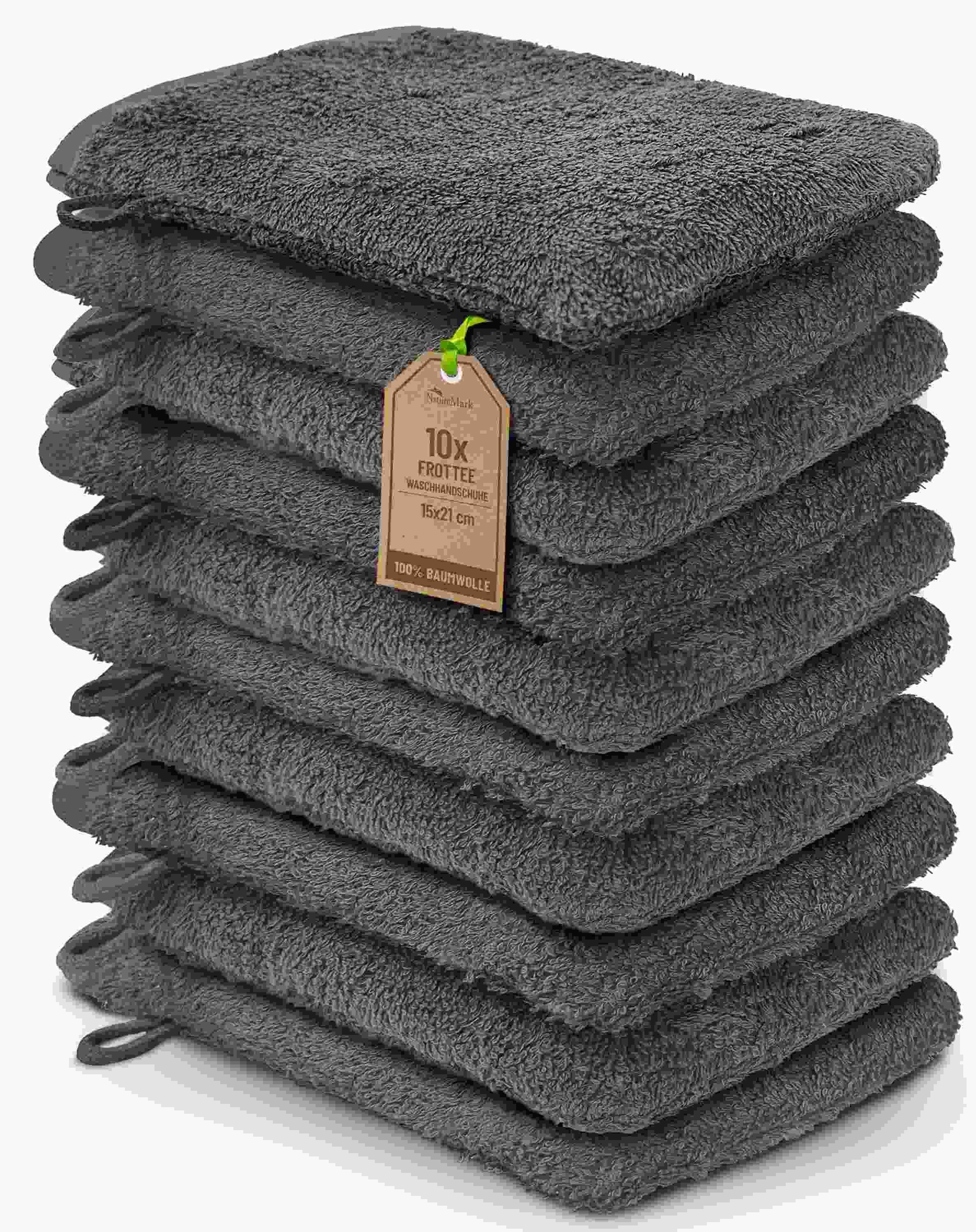 NatureMark 10er-Set Frottier Waschhandschuhe 100% Baumwolle Anthrazit Grau - Bild 2