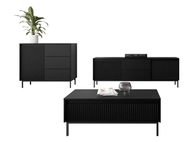 Griffloses Wohnzimmer-Set mit Kommode, TV-Möbel & Couchtisch