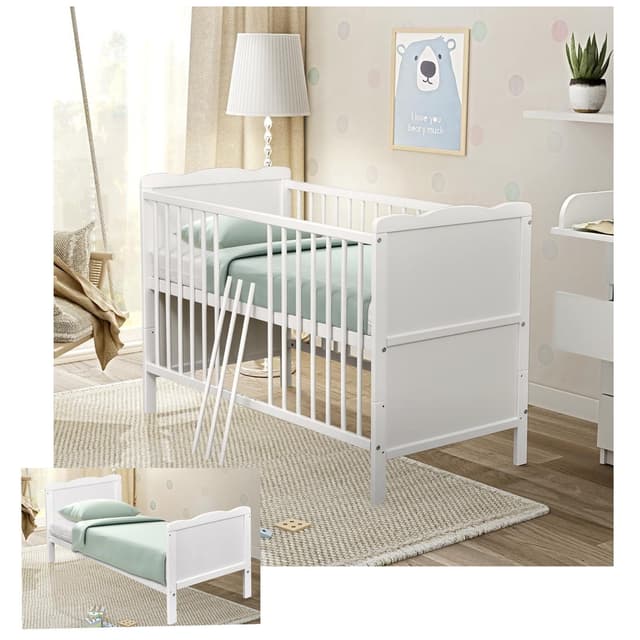 Baby-Delux Babybett Jack: Weißes Kiefernholz Bett mit Beißschienen und Umbaubar