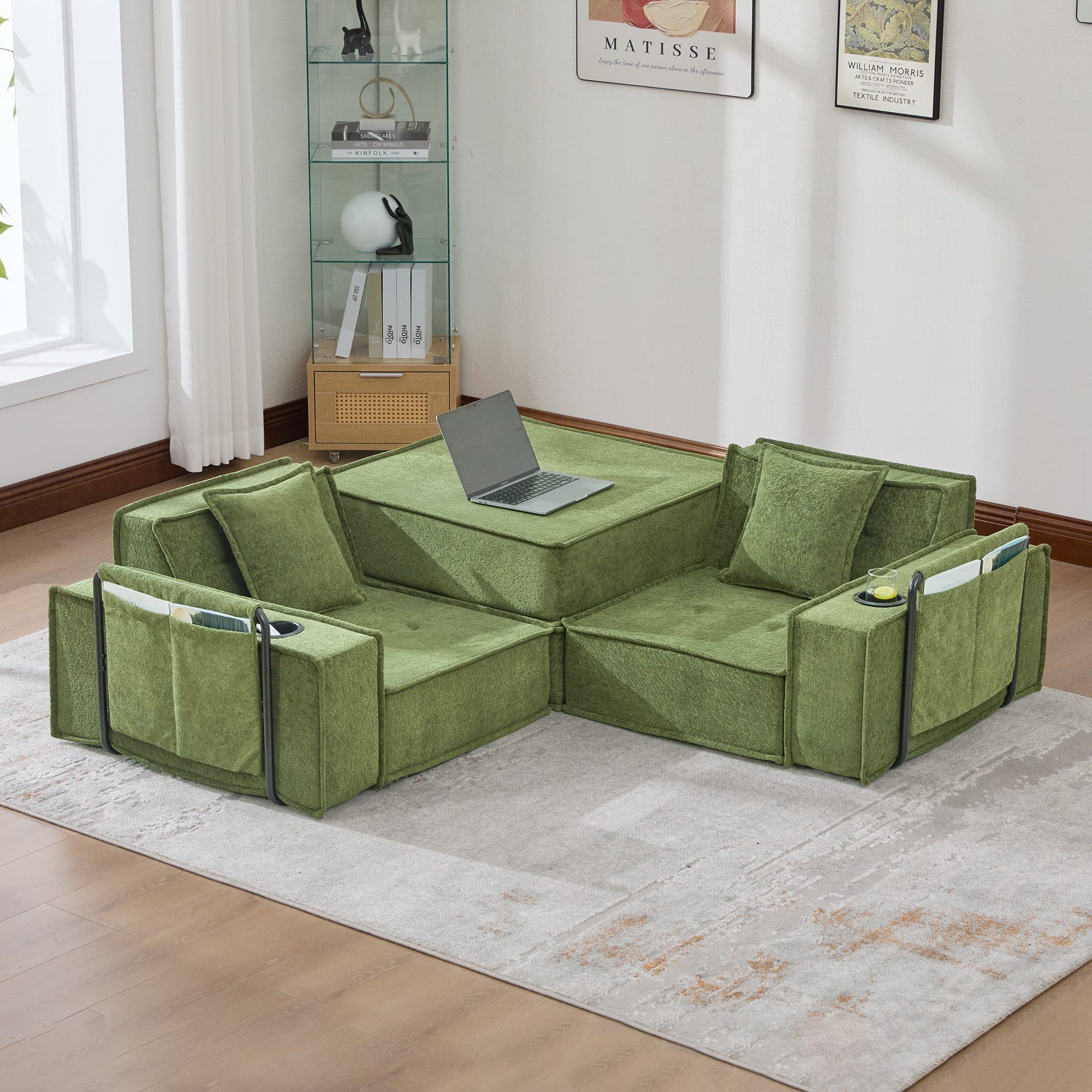 STILVORA Schlafsofa 2-Sitzer mit Stauraum und Hocker Grün - Bild 2