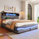 TavilaEcon Boxspringbett Polsterbett LED-Licht Ladestation Grau Bild 2