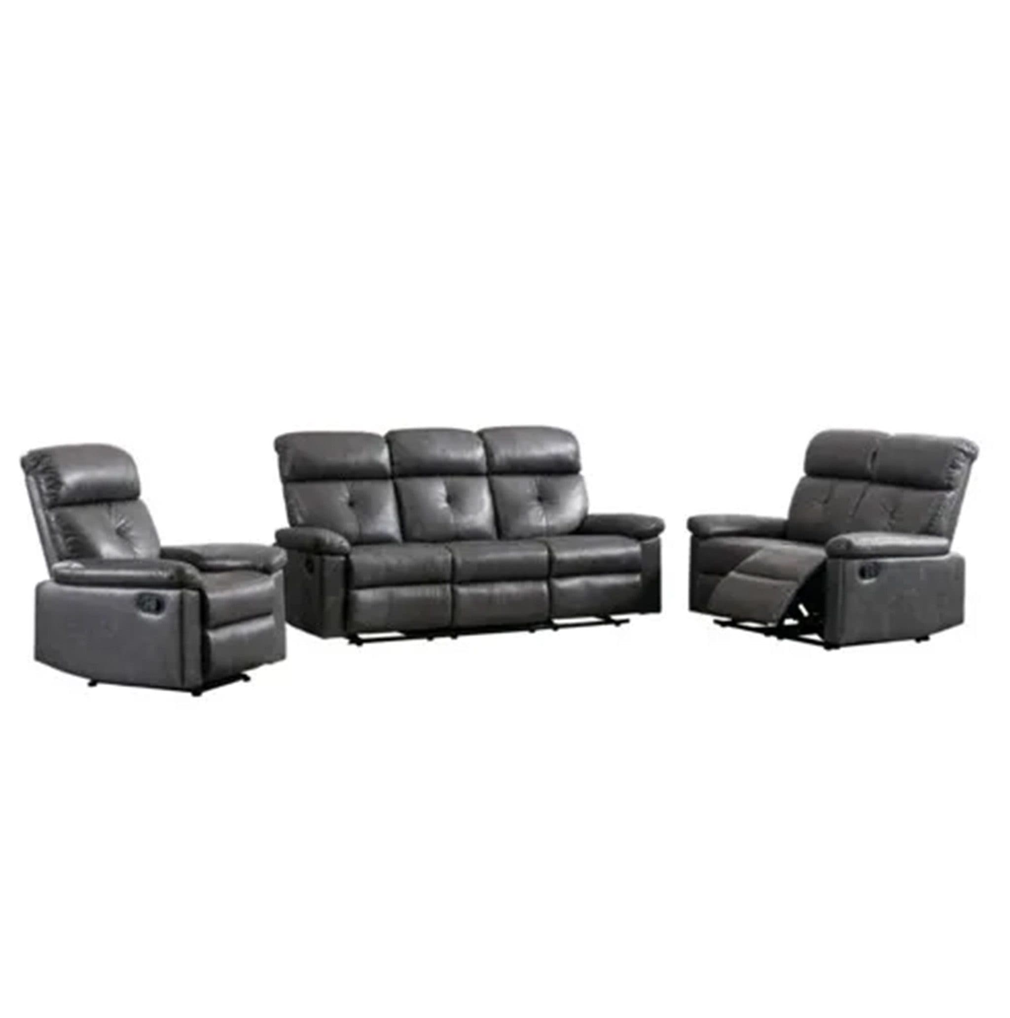 Happy Home Loungesofa 3-tlg. Polstergarnitur mit Relaxfunktion Grau Lederoptik - Bild 2