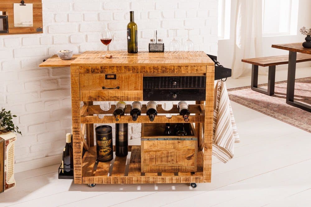 riess-ambiente Barschrank BODEGA Mangoholz Servierwagen mit Weinregal - Bild 2