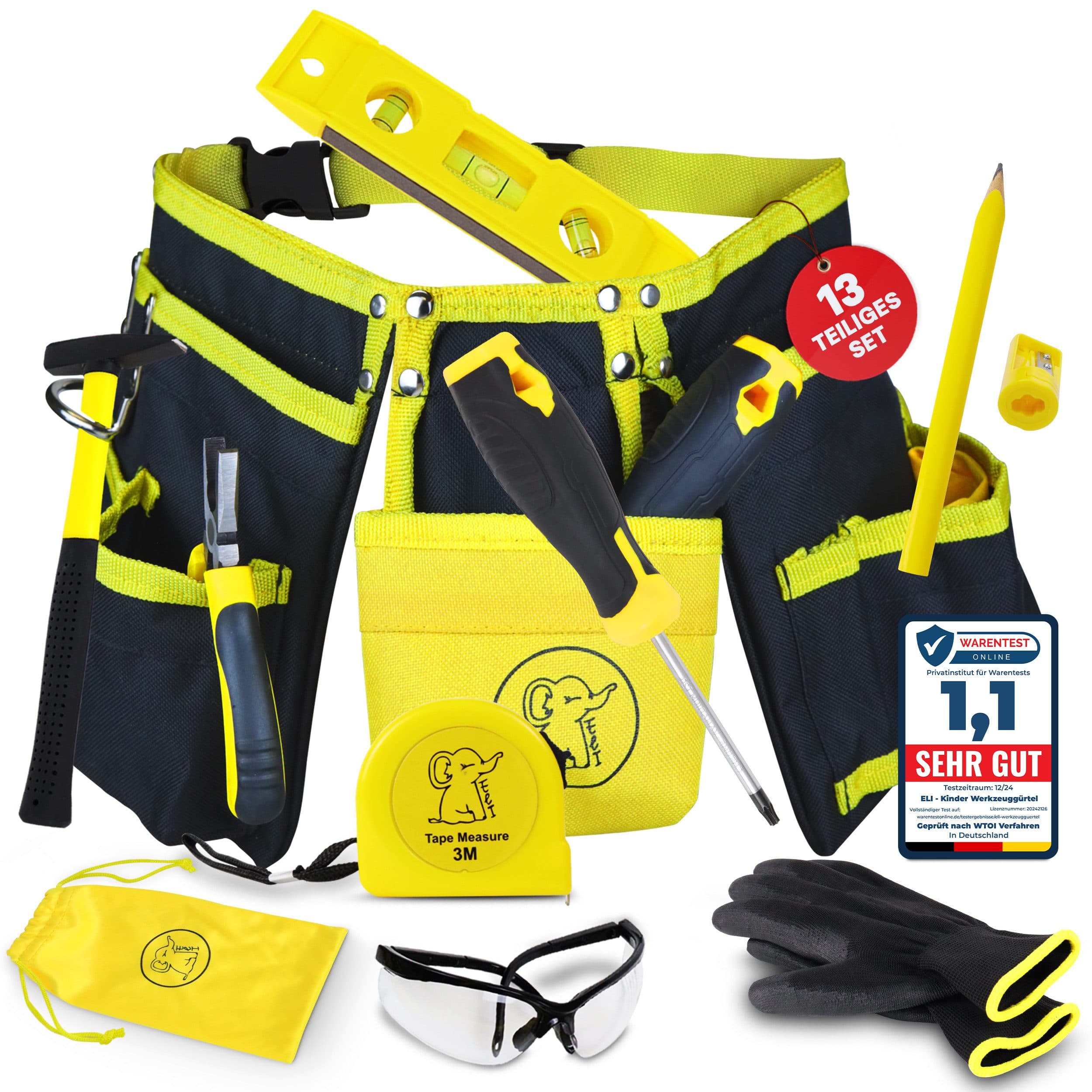 Eli Kinder-Werkzeug-Set 13-tlg. mit Gürtel, Brille & Handschuhen - Bild 2