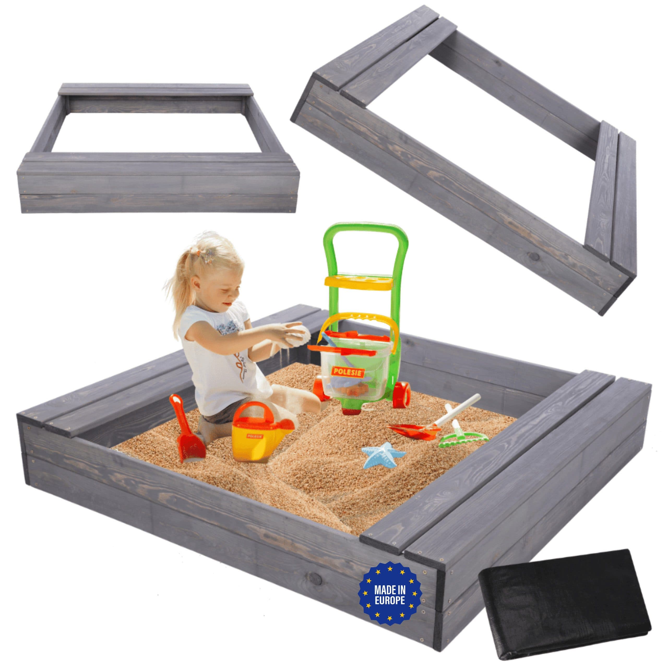 Modo24 Sandkasten mit Sitzbänken - Kiefernholz mit Abdeckplane - Bild 2