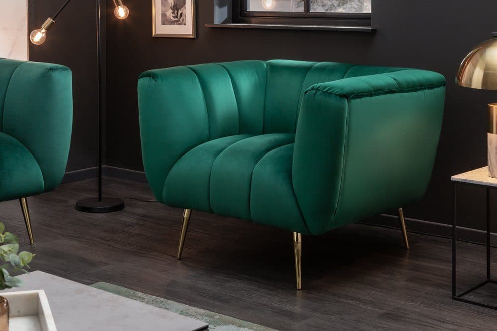 riess-ambiente Sessel NOBLESSE Smaragdgrün Samt Retro mit goldenen Metallfüßen - Bild 2