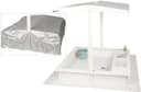 WONDERMAKE Sandkasten mit Abdeckung, 2x Matschküche, Boden Vlies, Holz, quadratisch, verschließbar, Outdoor, weiß, silber Bild 2