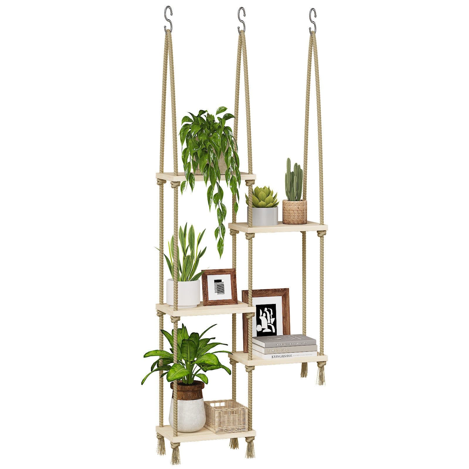 Bamworld Blumenampel Holz Hängepflanzenregal Boho Dekoration - Bild 2