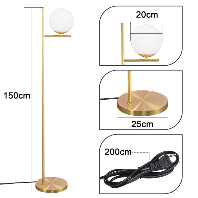 ZMH Stehlampe Metall Industrial Schwarz/Gold mit Fußschalter