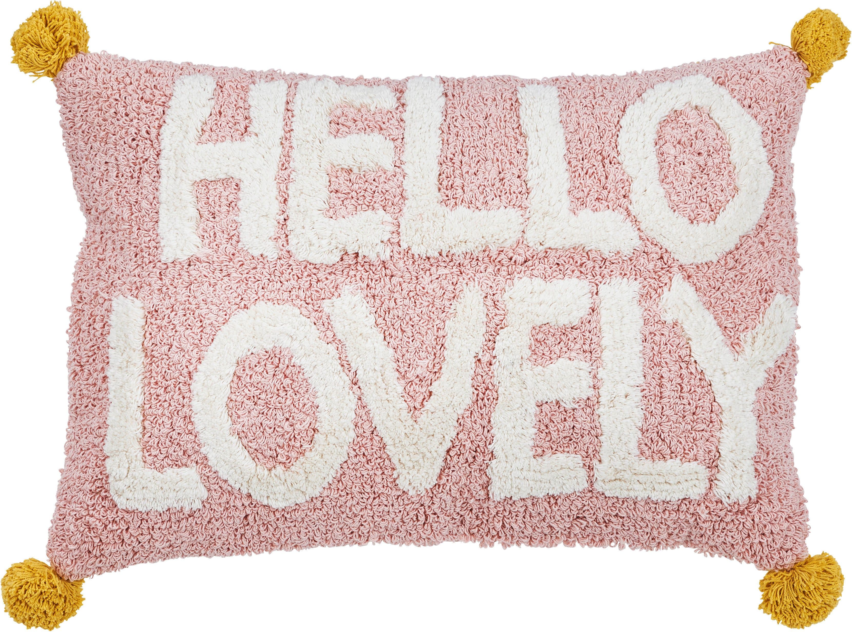 DONE. Dekokissen CUSHION HAPPY HELLO LOVELY Rosa Gelb Baumwolle - Bild 2