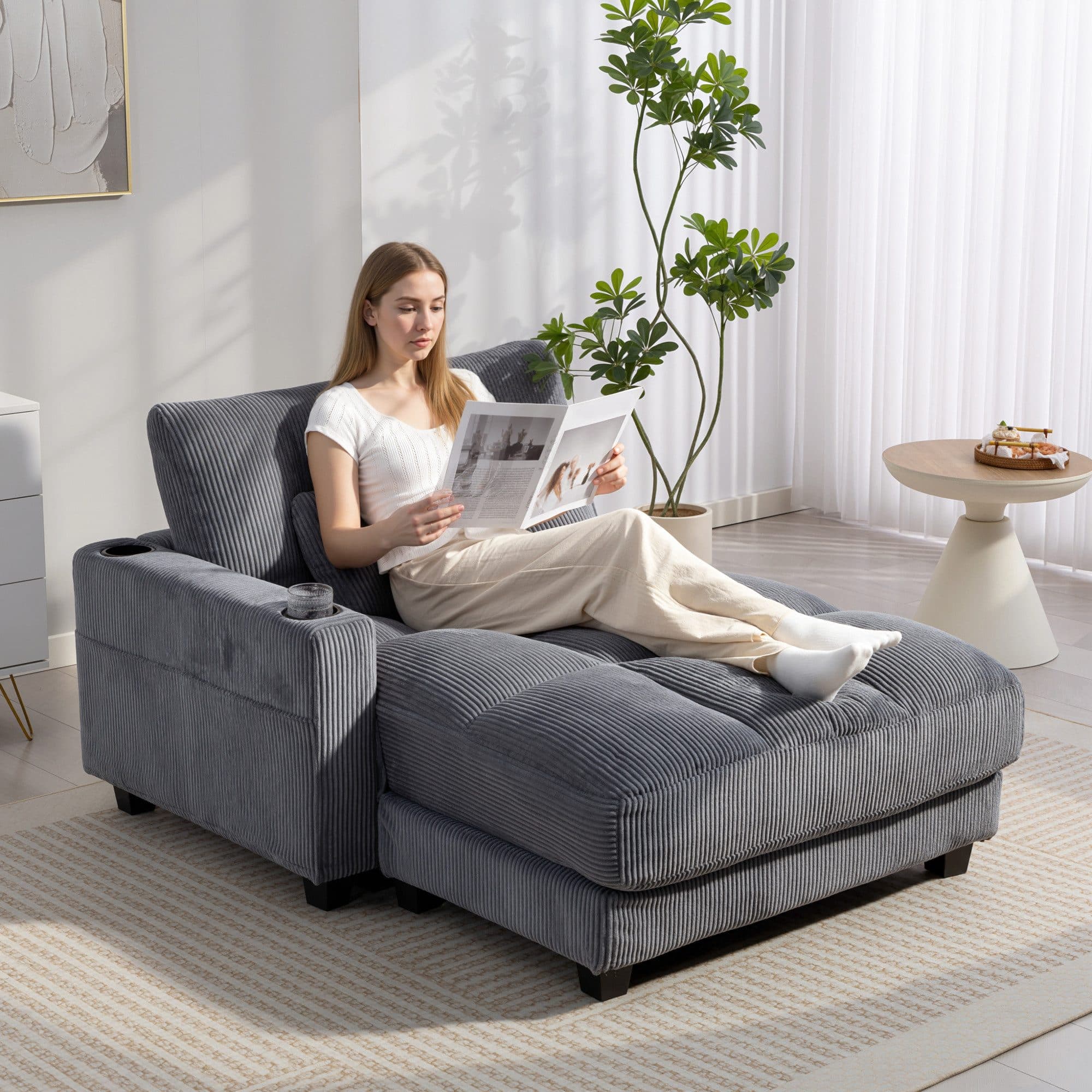 HOMCOM Schlafsofa Dunkelgrau mit Getränkehalter und Schlaffunktion - Bild 2