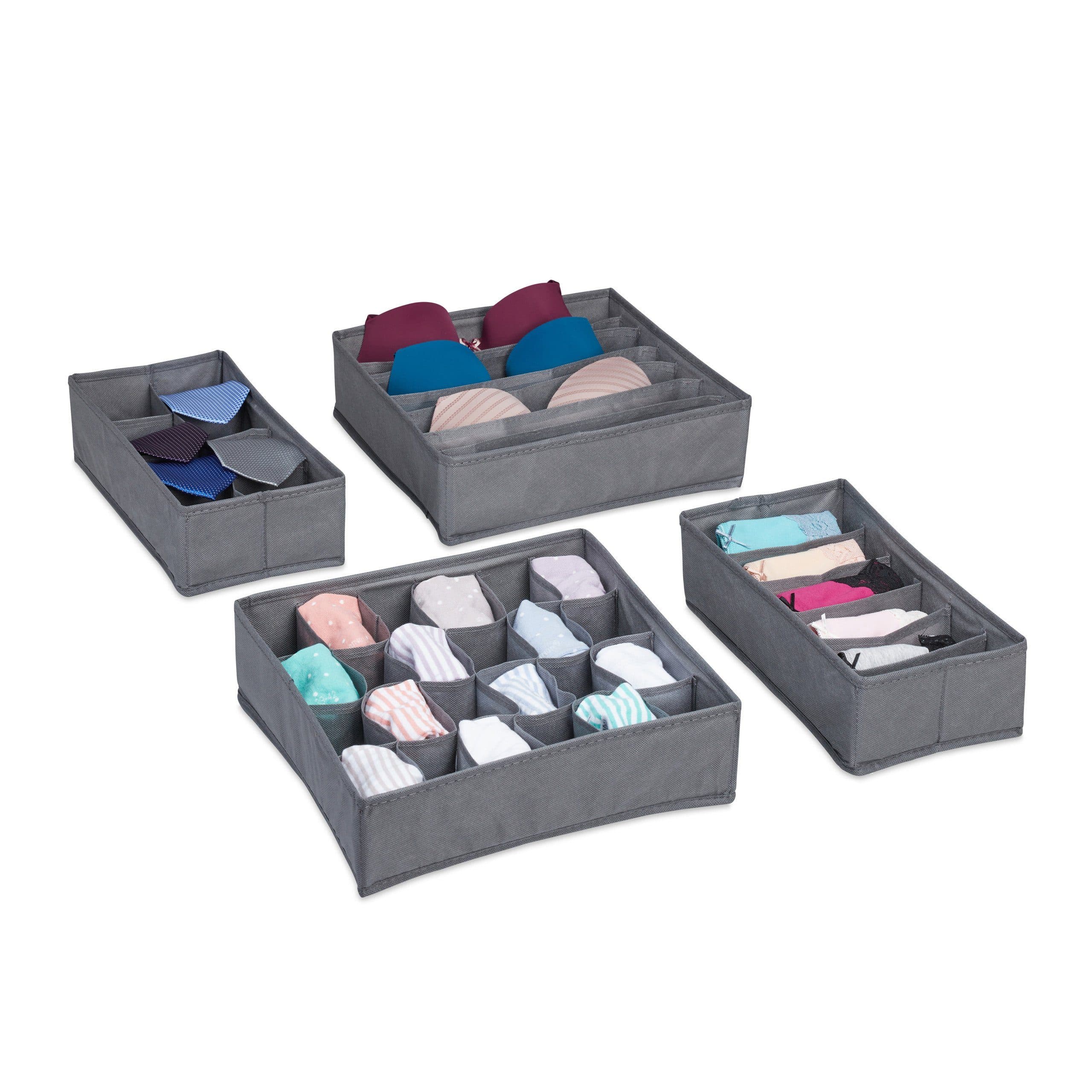 relaxdays Schubladeneinsatz 4 tlg. Unterwäsche Organizer Set Dunkelgrau - Bild 2