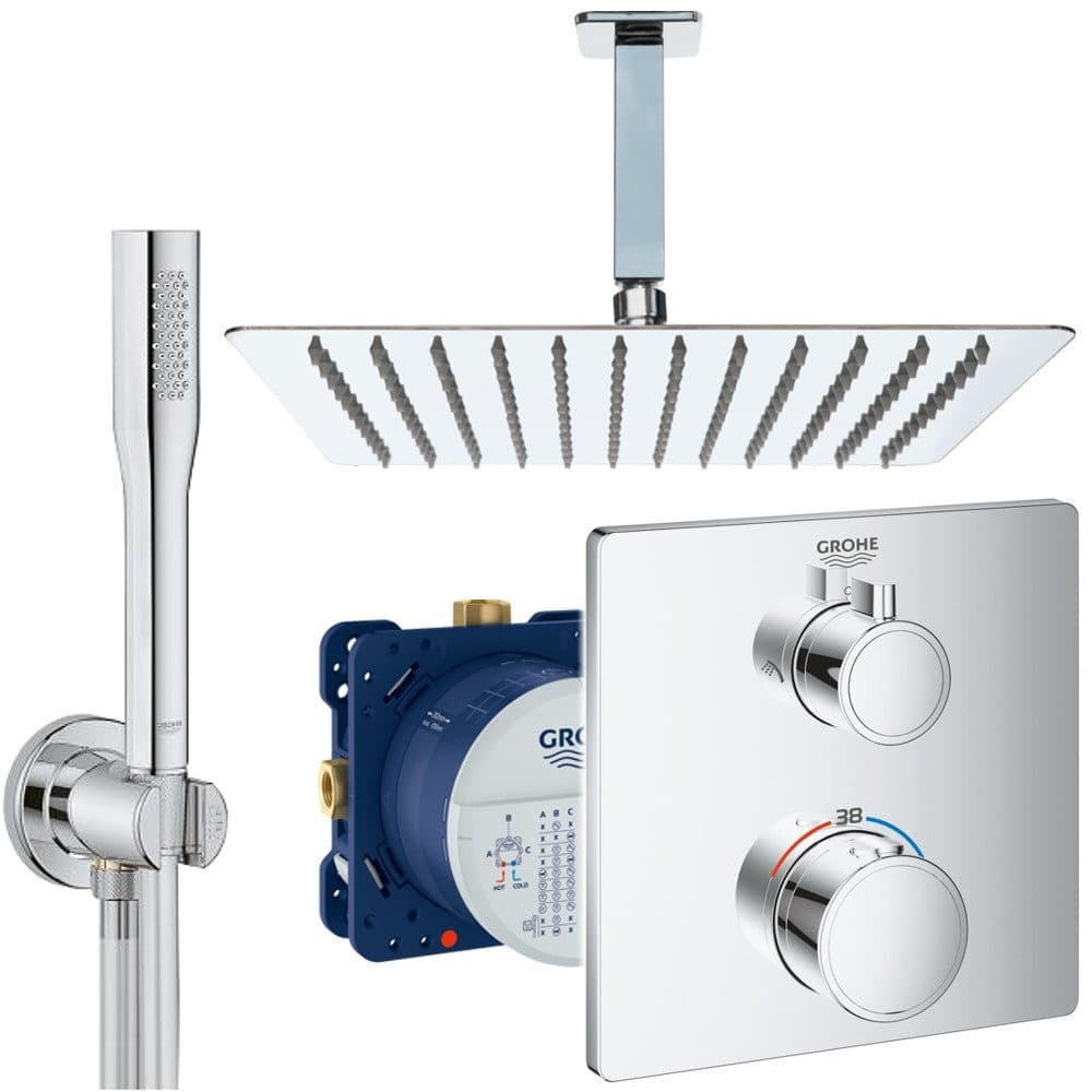 Jowi & Grohe Duschsystem Unterputz Chrom Thermostat Kopfbrause