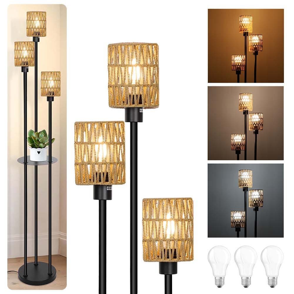 LMaxhome LED Stehlampe Boho Schwarz mit Regal und Fußschalter - Bild 2