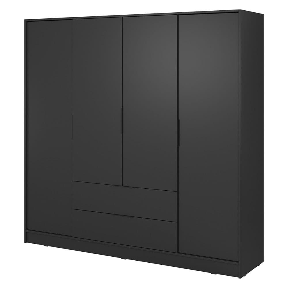Lomadox Kleiderschrank KNOCK-160 Schwarz 4 Türen 2 Schubkästen - Bild 2