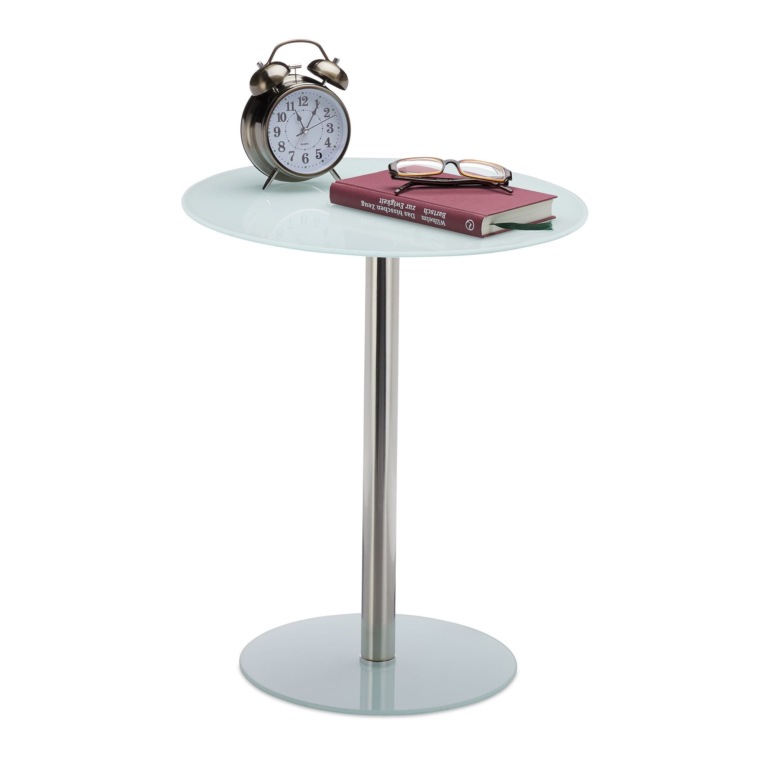 relaxdays Beistelltisch Glas Edelstahl Weiß Modern - Bild 2