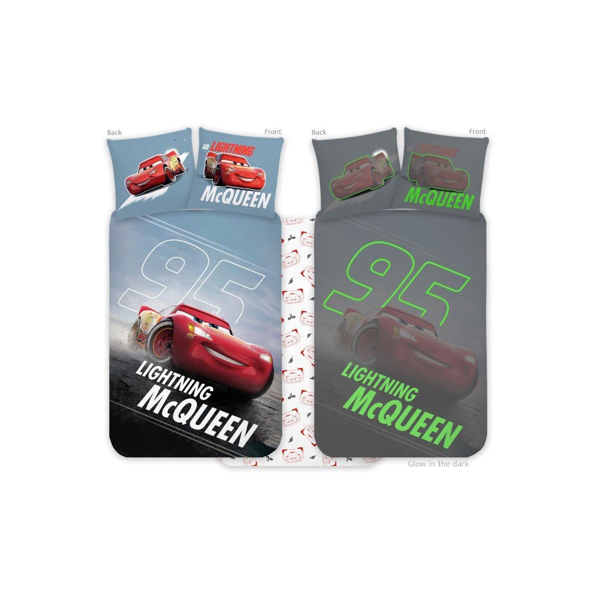 Disney Cars Kinderbettwäsche Leuchtend 100x135cm 40x60cm Baumwolle