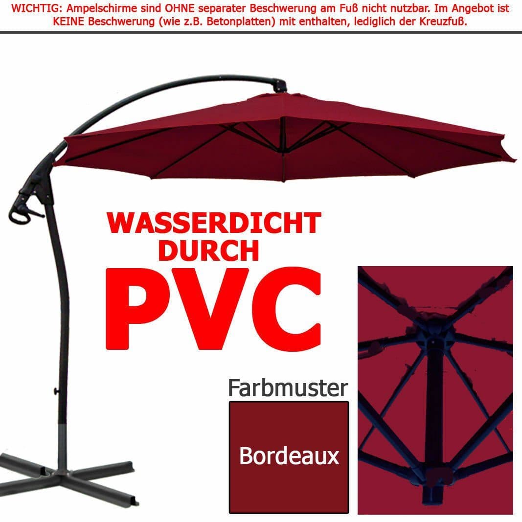 habeig Ampelschirm 3m Wasserdicht PVC Bordeaux - Bild 2