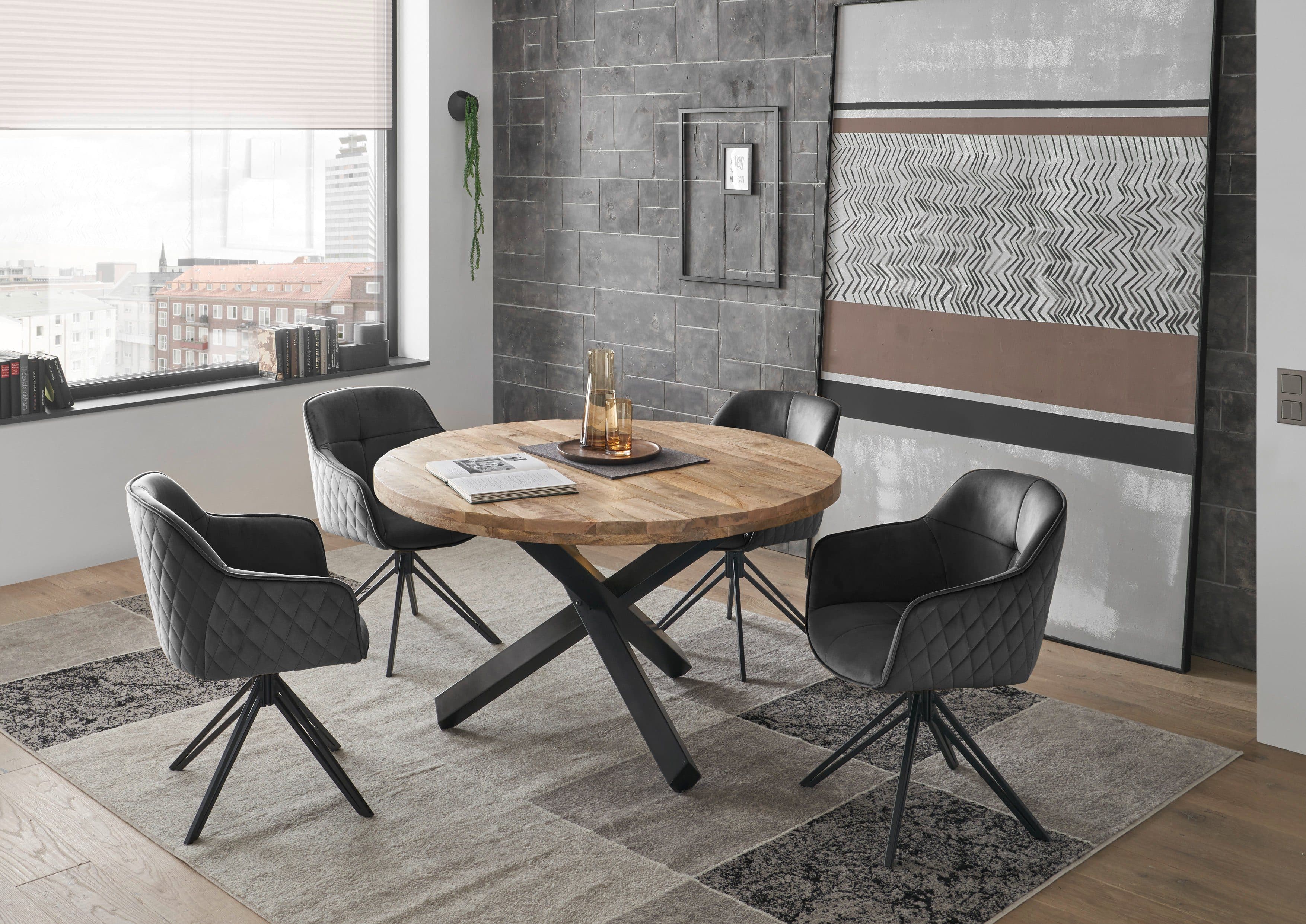 moebel-dich-auf Esszimmer-Set ACE, Mango Massiv, 4 Stühle, Industrial - Bild 2