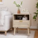 REDOM Vine Nachttisch Rattan mit Goldgriff und offenem Regal Bild 2