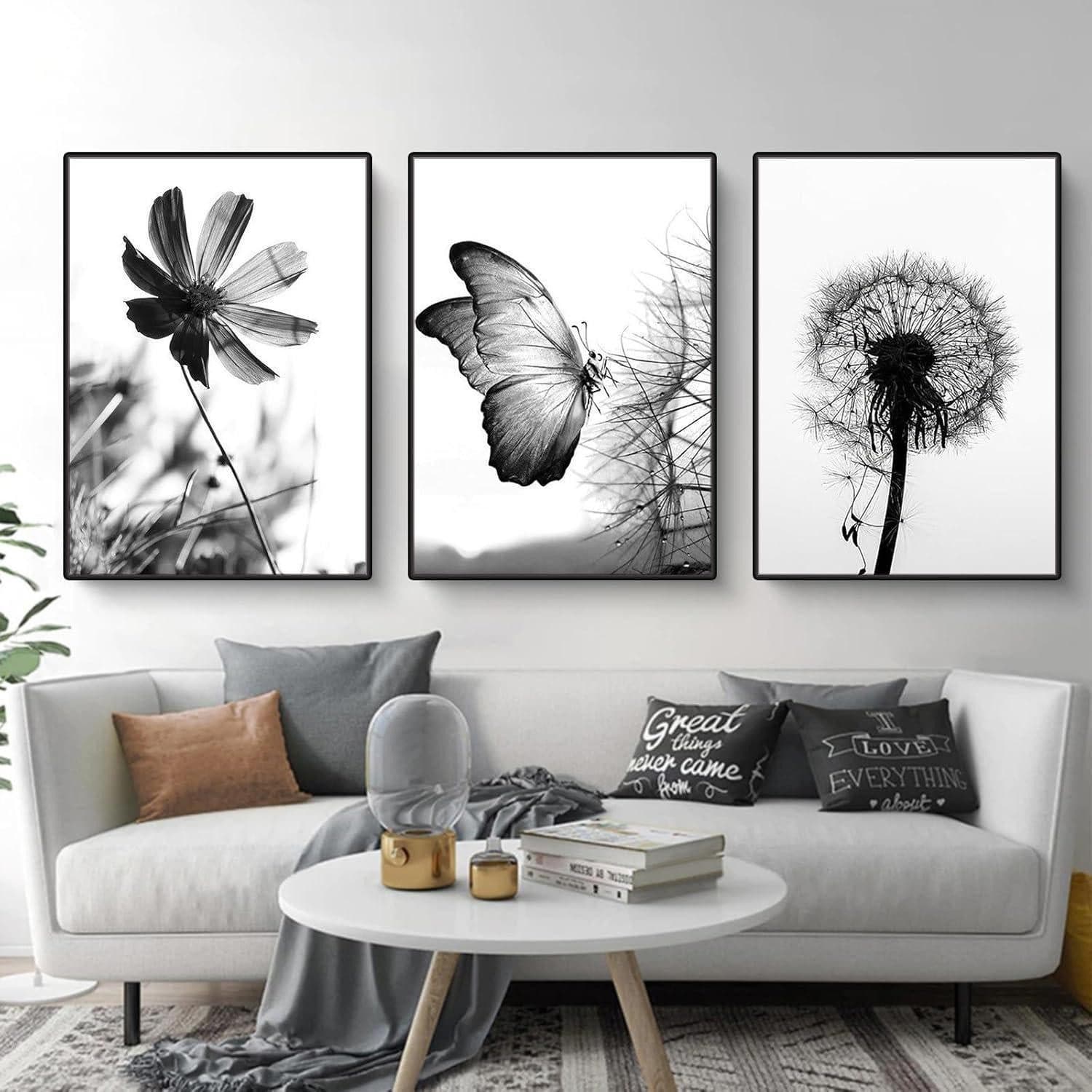 Martin Kench Poster 3er Set Schwarz-Weißer Schmetterling Blume Löwenzahn Modernes - Bild 2