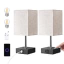 EDISHINE LED Nachttischlampe 2er-Set Touch Dimmbar Schwarz/Beige Bild 2