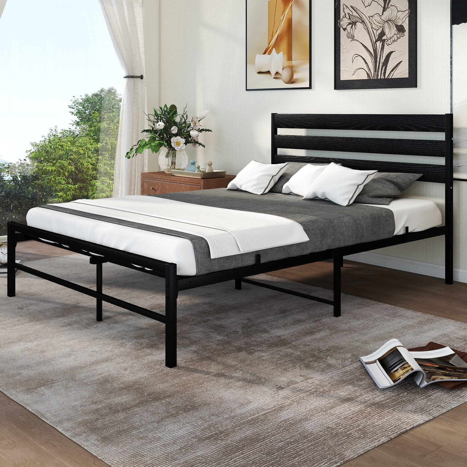 REDOM Metallbett Modernes Design Schwarz mit Kopfteil - Bild 2