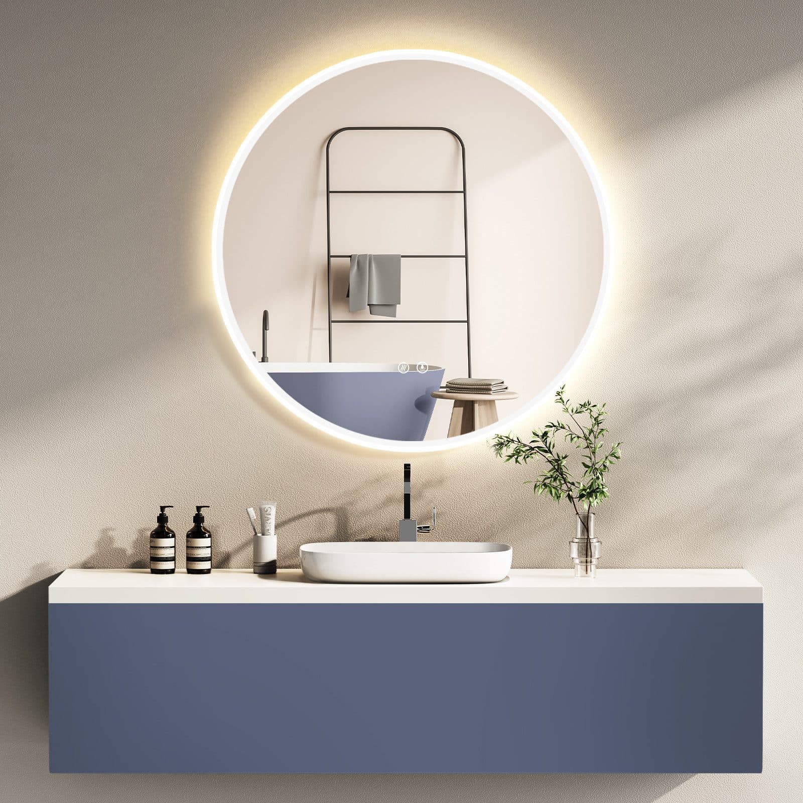 HOKO LED Badspiegel Rund Schwarz Gold Antibeschlag Touch - Bild 2