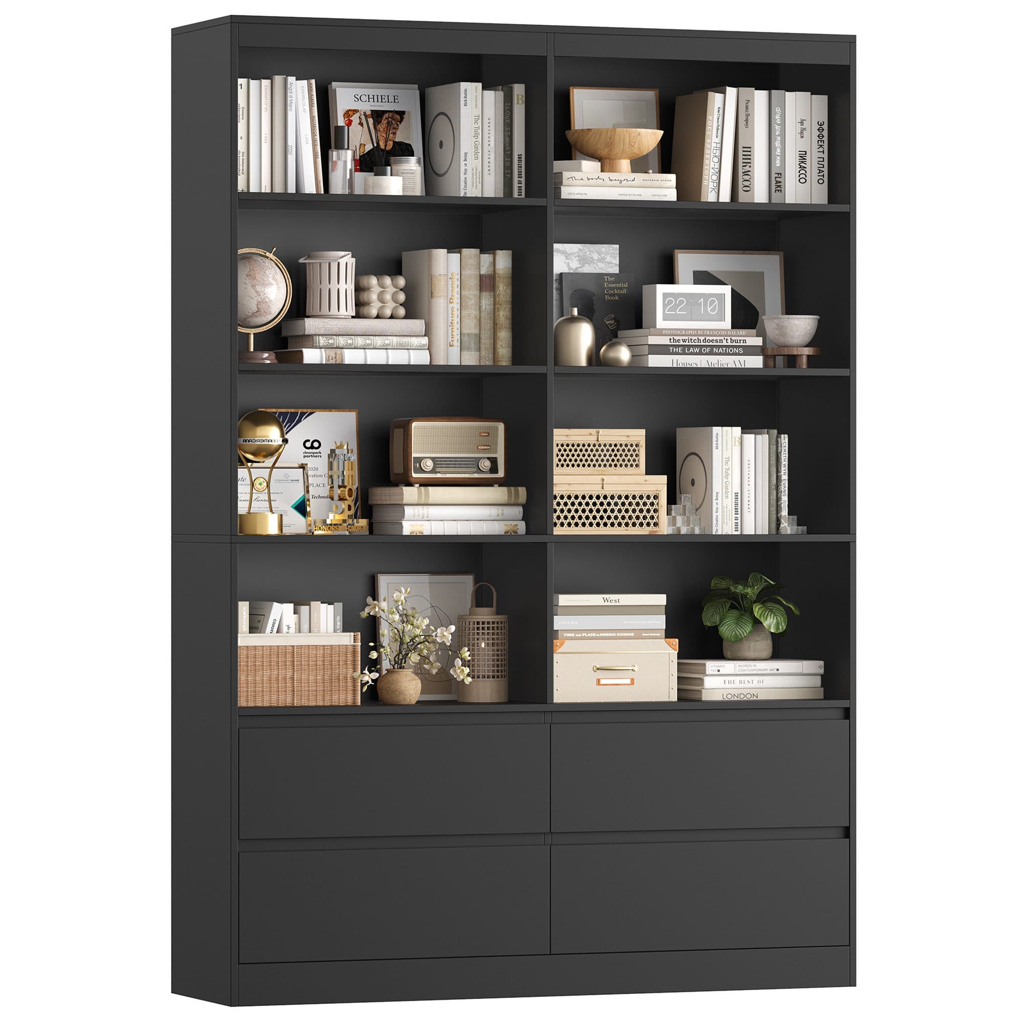 Homfa Bücherregal Hochschrank Raumteiler 8 Fächer 4 Schubladen 120x30x180cm