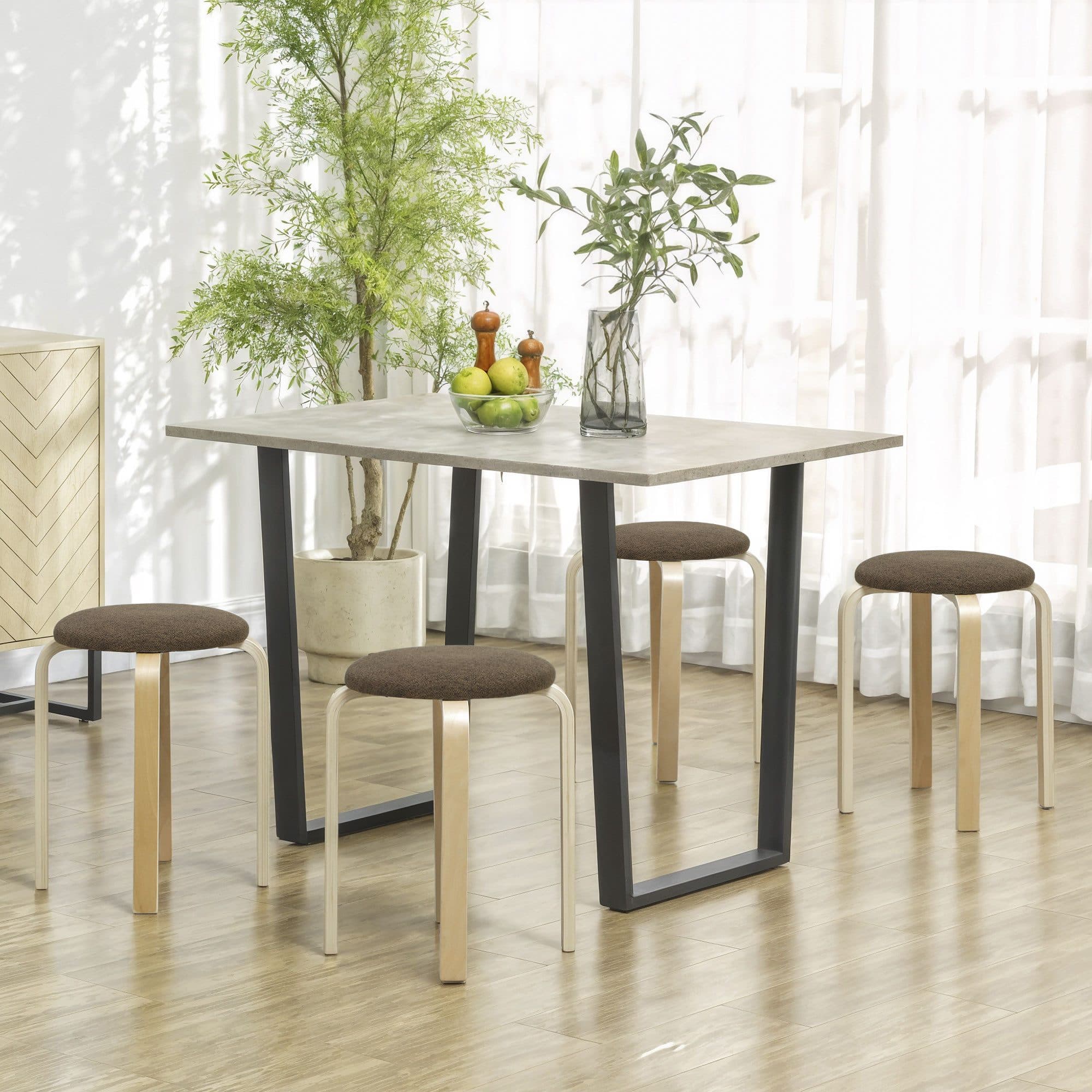 HOMCOM Stapelhocker 4er Set aus Birkensperrholz mit gepolstertem Sitz - Bild 2