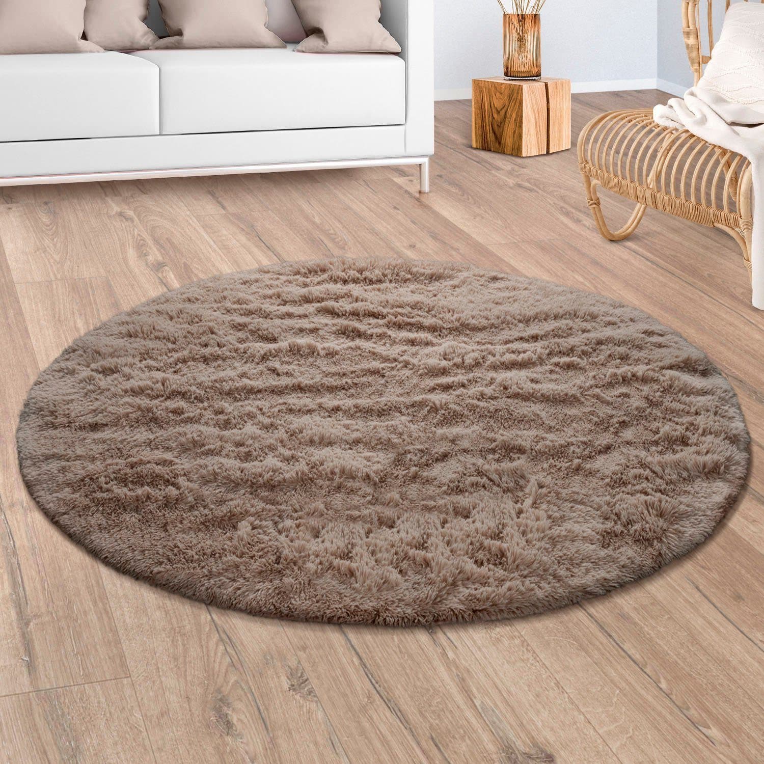 Paco Home Hochflor-Teppich Silky 591 Rund Polyester Beige Grau - Bild 2