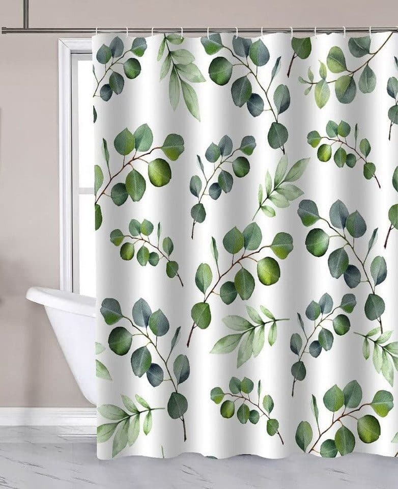 Aqualine Duschvorhang 180x180 cm Polyester Weiß Eukalyptus
