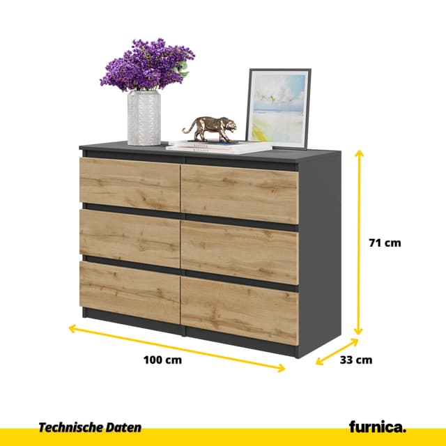 Anthrazit Sideboard Kommode mit 6 Schubladen