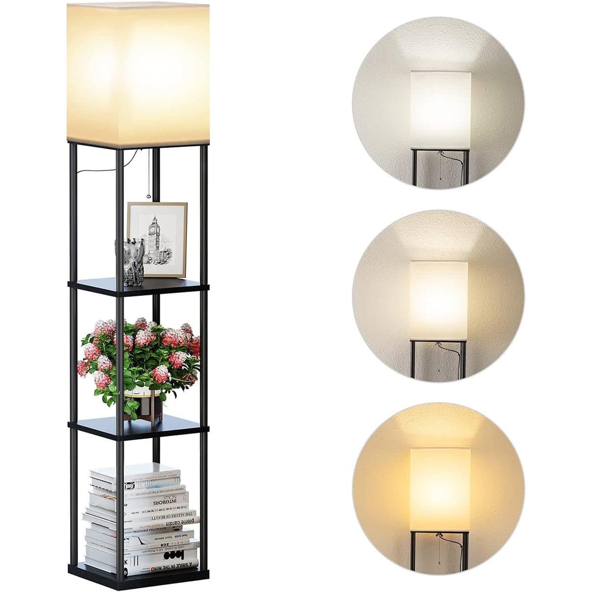 Rosnek LED Stehlampe mit Regal Schwarz 3 Lichtfarben - Bild 2