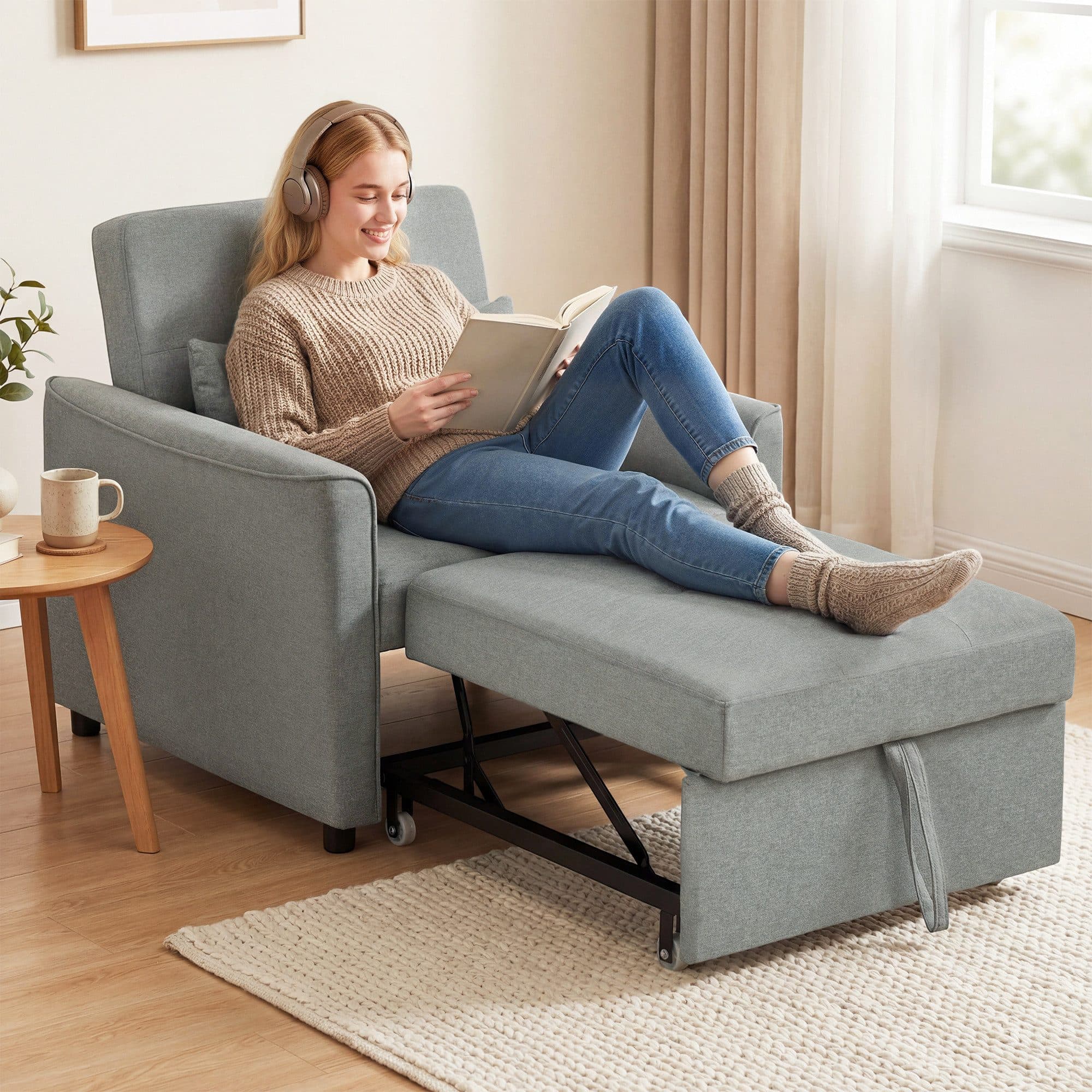 HOMCOM Schlafsofa Grau mit Verstellbarer Rückenlehne und Bettfunktion - Bild 2
