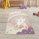 TeppichHome24 Kinderteppich Einhorn Regenbogen Creme Rosa Rechteckig Bild 2