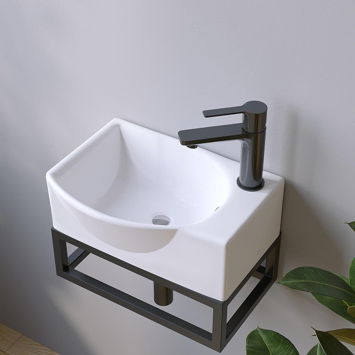 AQUALAVOS Hängewaschbecken Weiß Keramik Eckig-Oval - Bild 2
