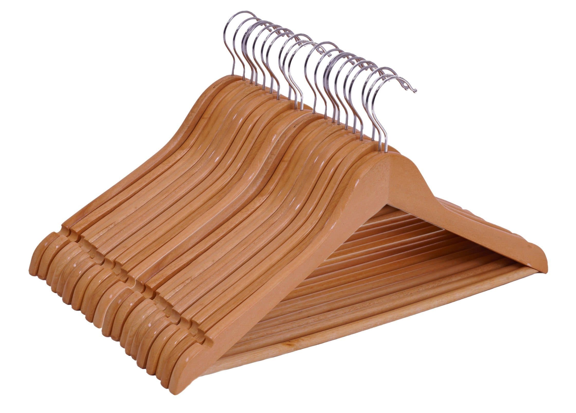 Spetebo Kleiderbügel Holz Set 20-tlg. Natur mit Hosenstange