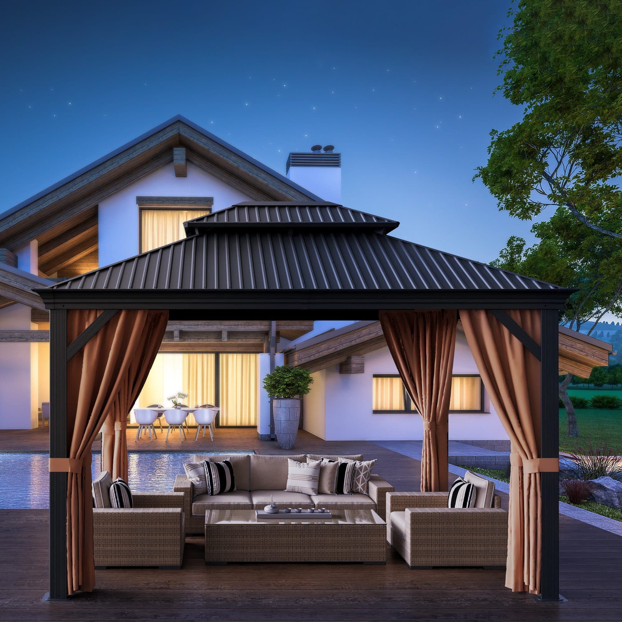 HOMALL Gartenpavillon 3,65 x 4,85m mit Doppeldach aus Stahl - Bild 2