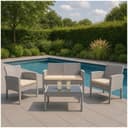 HTI-Living Gartenlounge-Set 4-tlg. Grau Polyrattan mit Glasplatte Bild 2