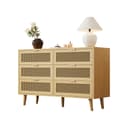 Merax Kommode 6 Schubladen Rattan Optik Massivholzbeine Braun Bild 2