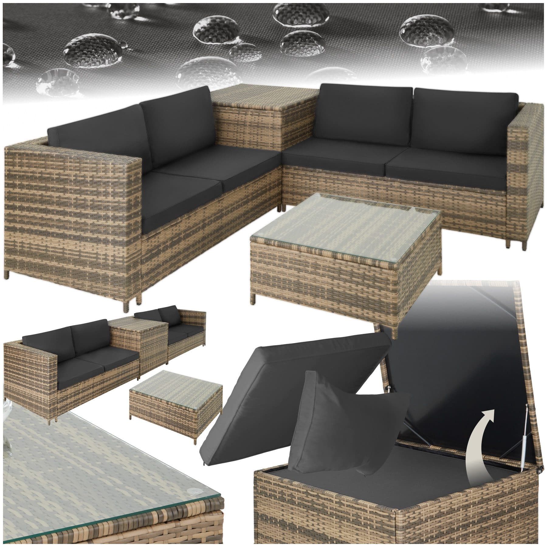 tectake Loungeset Rattan Lounge 5-tlg. Robustes Gestell - Bild 2