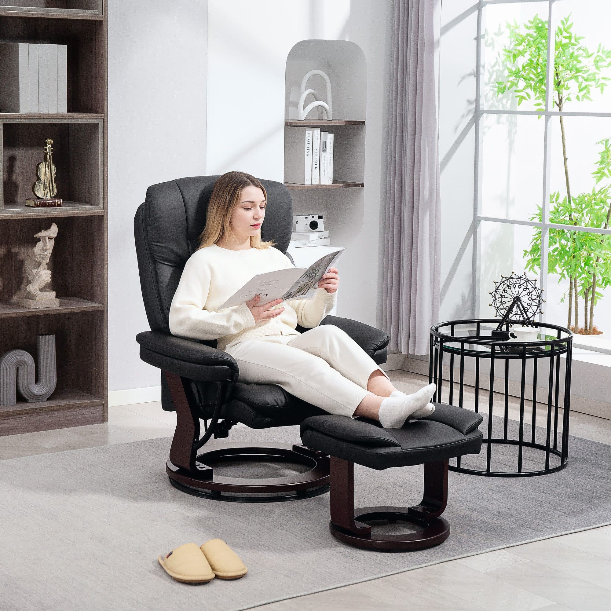 HOMCOM Relaxsessel 360° drehbar mit Hocker, Schwarz Kunstleder - Bild 2