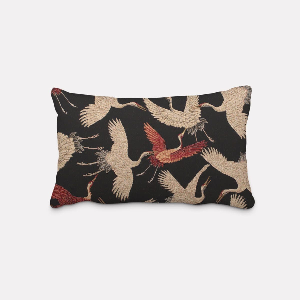 SCHÖNER LEBEN. Kissenhülle GobelCranebird Paradise Kraniche Schwarz Rot Beige - Bild 2