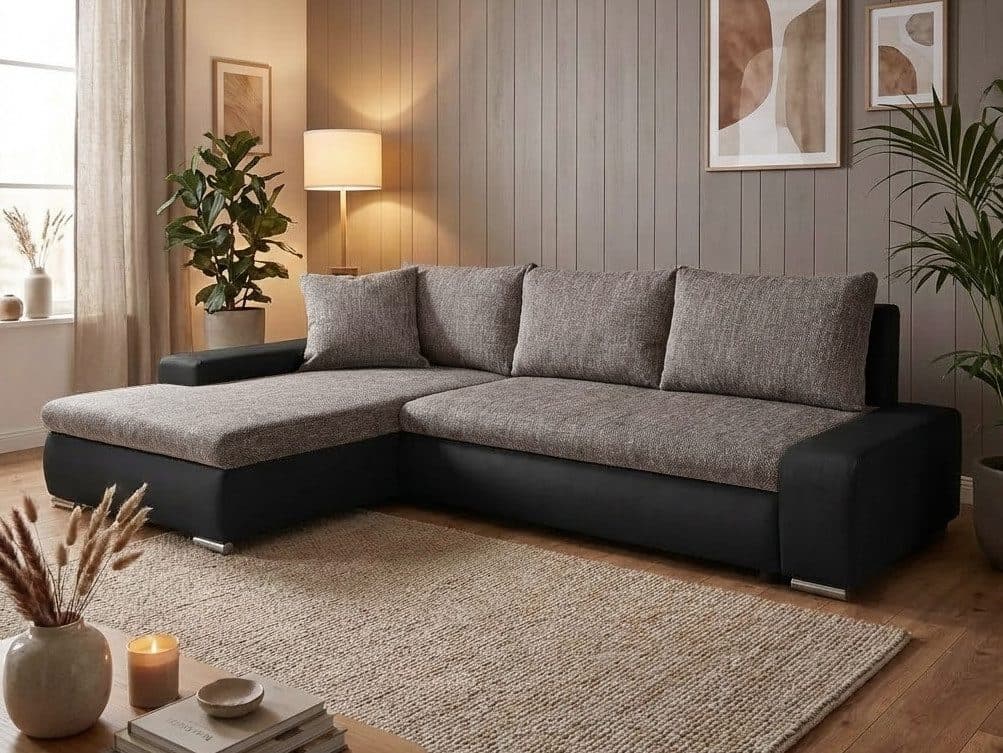 Beautysofa Polsterecke Teo L mit Schlaffunktion Grau/Schwarz - Bild 2