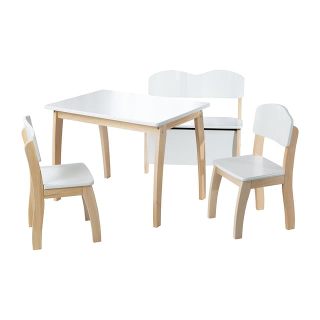 Kinderstuhl aus Holz weiß mit Lehne
