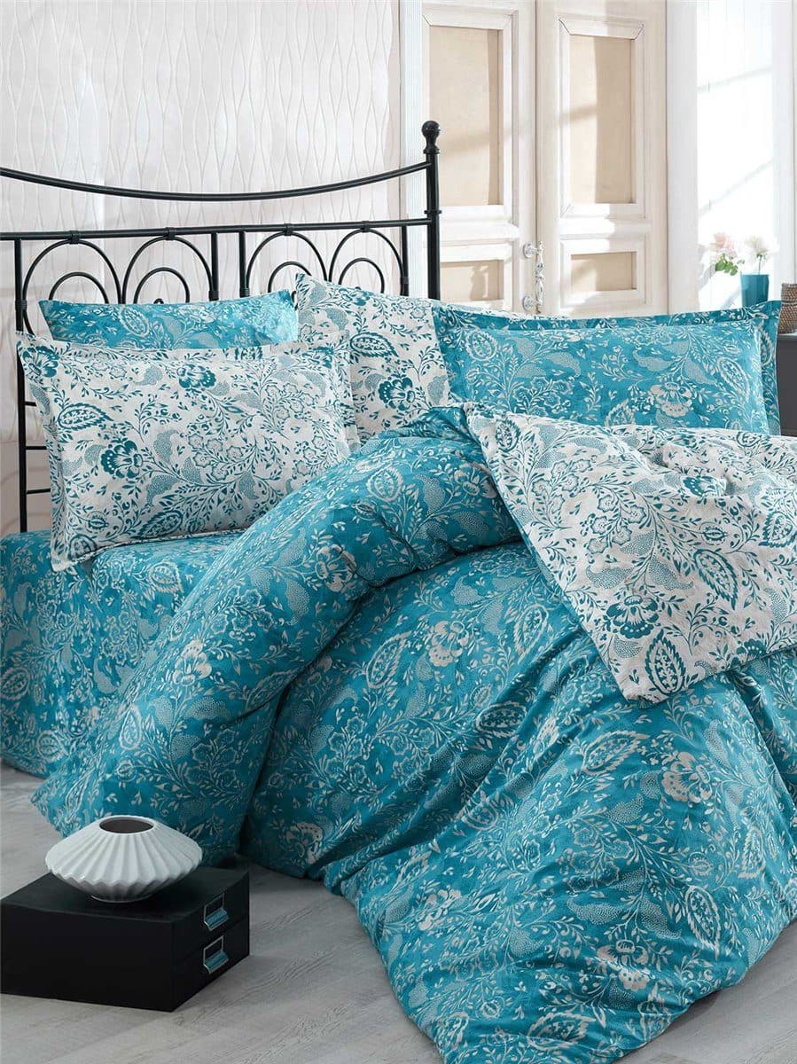 ROLFNERS Bettwäsche Yaprak Blau 100% Baumwolle Premium Garnitur