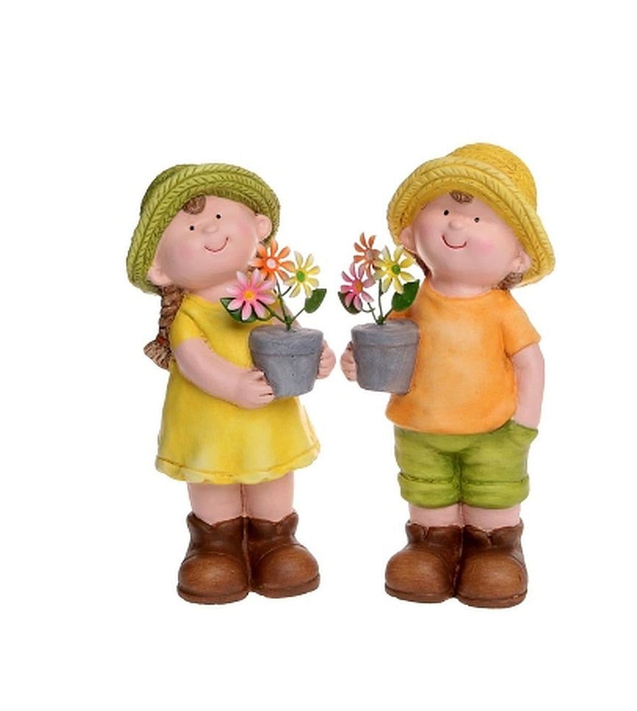 Dragimex Sommerkinder Gärtnerkinder mit Blumentopf 25 cm 2er SET