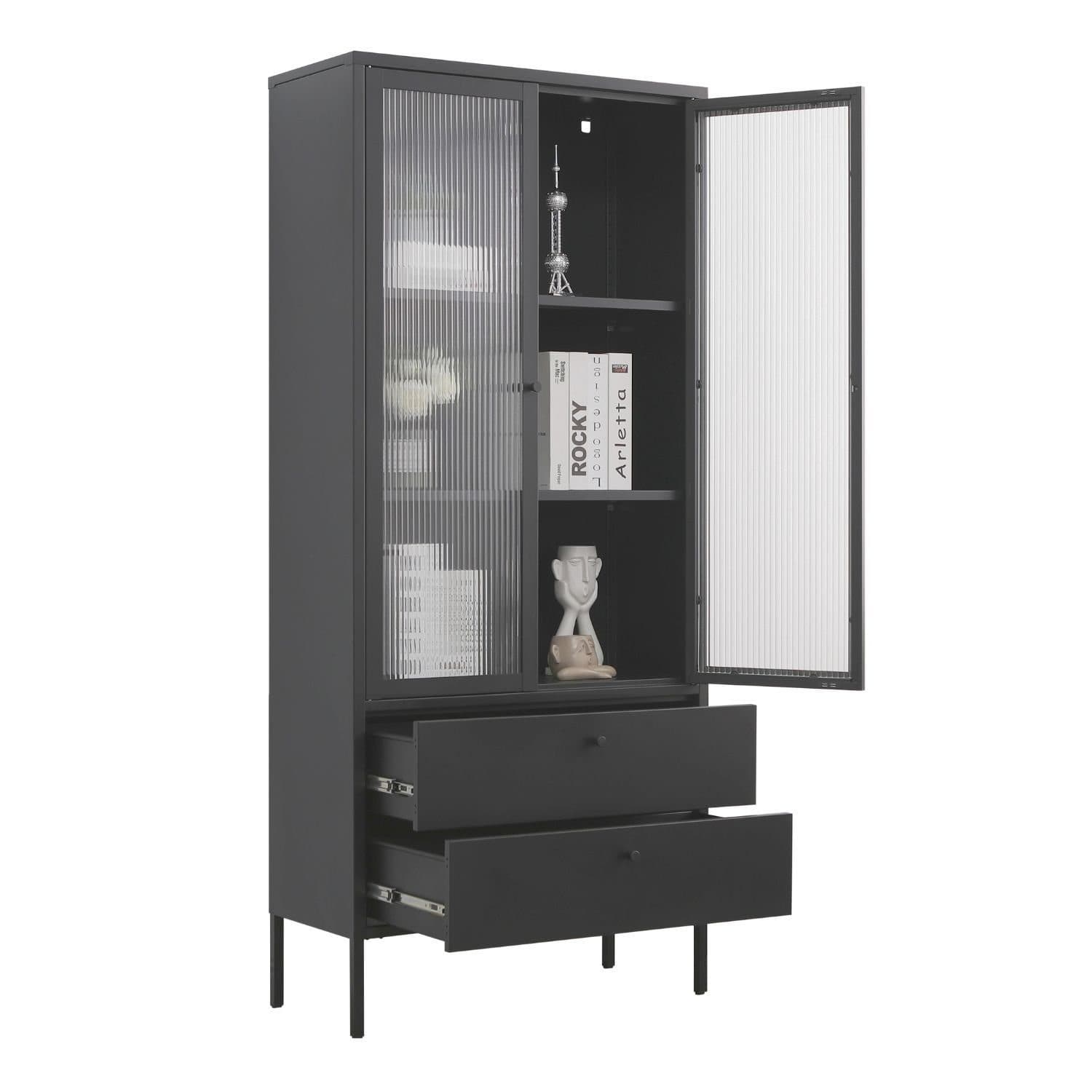 Mein-Regal Standvitrine PARIS Schwarz Metall mit Glastüren - Bild 2