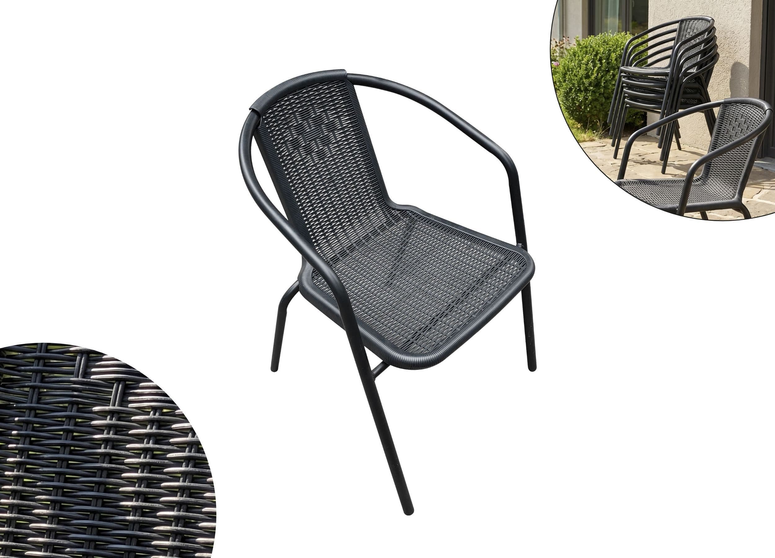 LC Garden Garvista Stapelstuhl Schwarz Gartenstuhl mit Armlehnen - Bild 2